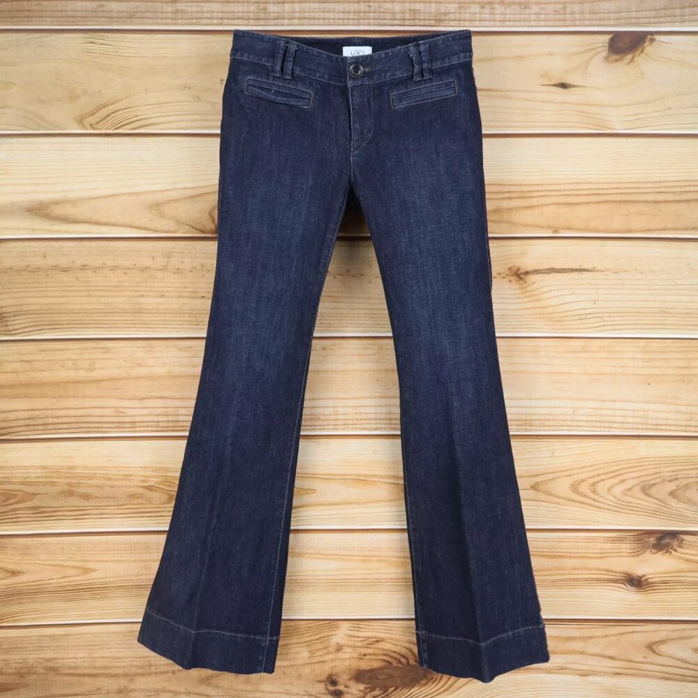 Ann Taylor LOFT Jeans Flared Leg Blue Dark Wash Denim Low Rise Stretch